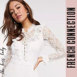 NWT FRENCH CONNECTION jumpsuit lace vintage look wide leg long sleeve size 4